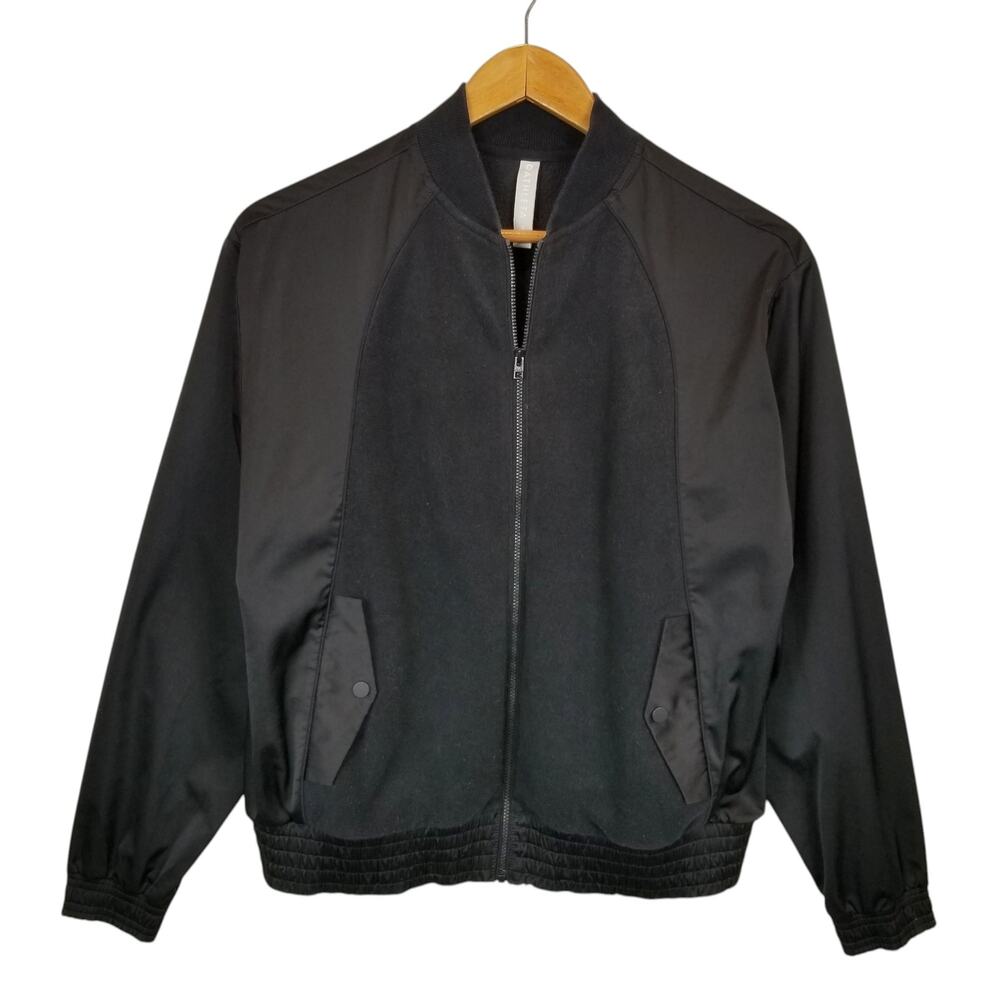 Athleta Women's Fleece Nylon Black Lightweight Bomber Jacket Zip Small